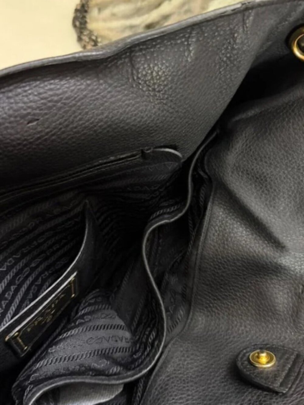 Prada Black Pebbled Leather Large Tote Bag Gold Hardware Shoulder Strap - Picture 7 of 13